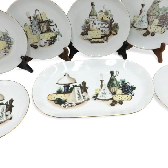 German Democratic Republic KAHLA Cheese and Wine PLATE Set 7 Piece Porcelain VTG - Picture 9 of 13